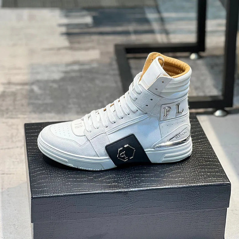Luxe ontwerper herfst winter nieuwe heren sneakers water diamant hoge top loopschoenen voor heren mode lederen casual korte laarzen