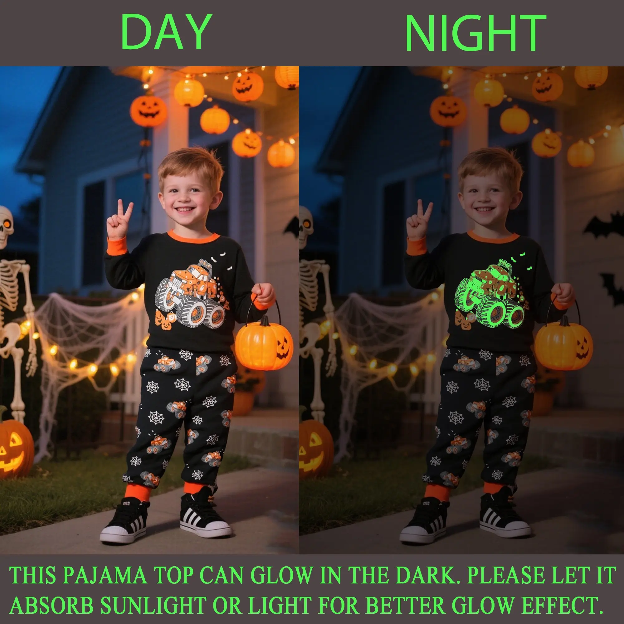 Little Hand Toddler Boys Halloween Pajamas Glow in Dark Long Sleeve Cotton Sleepwear Girls Pjs Kids Holiday Gift for 2-7Y