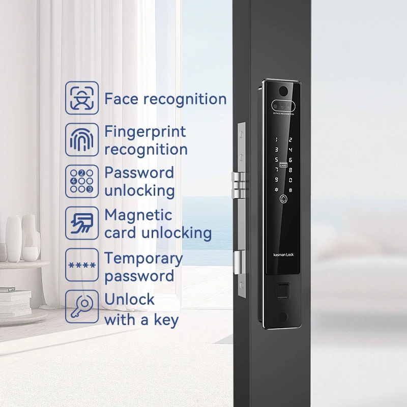 Kasman Source Price Facial Recognition Door Lock Double Side Scan Small Thin Electronic Digital Lock for Aluminum Swing Door