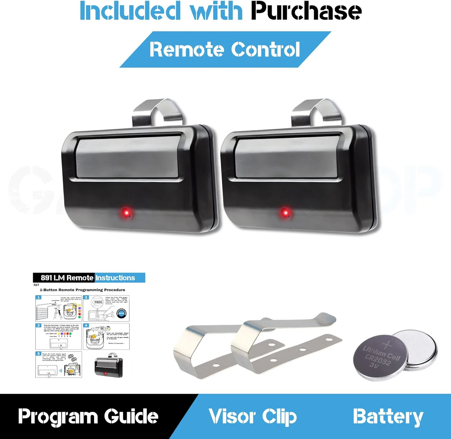 Universal Garage Door Opener Remote Control 3PCS 891LM for 5 Color Learn Buttons with Visor Clip