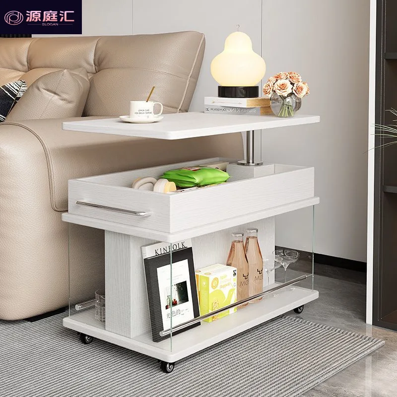 Living room multi-functional sofa side few light luxury creative balcony mobile side cabinet light luxury solid wood lifting
