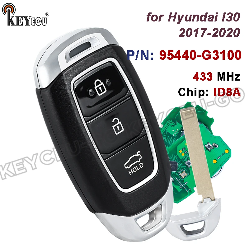 

KEYECU 433MHz ID8A Chip P/N: 95440-G3100 FCC ID: SYEC3FOB1608 for Hyundai I30 2017 2018 2019 2020 Keyless Smart Remote Key Fob