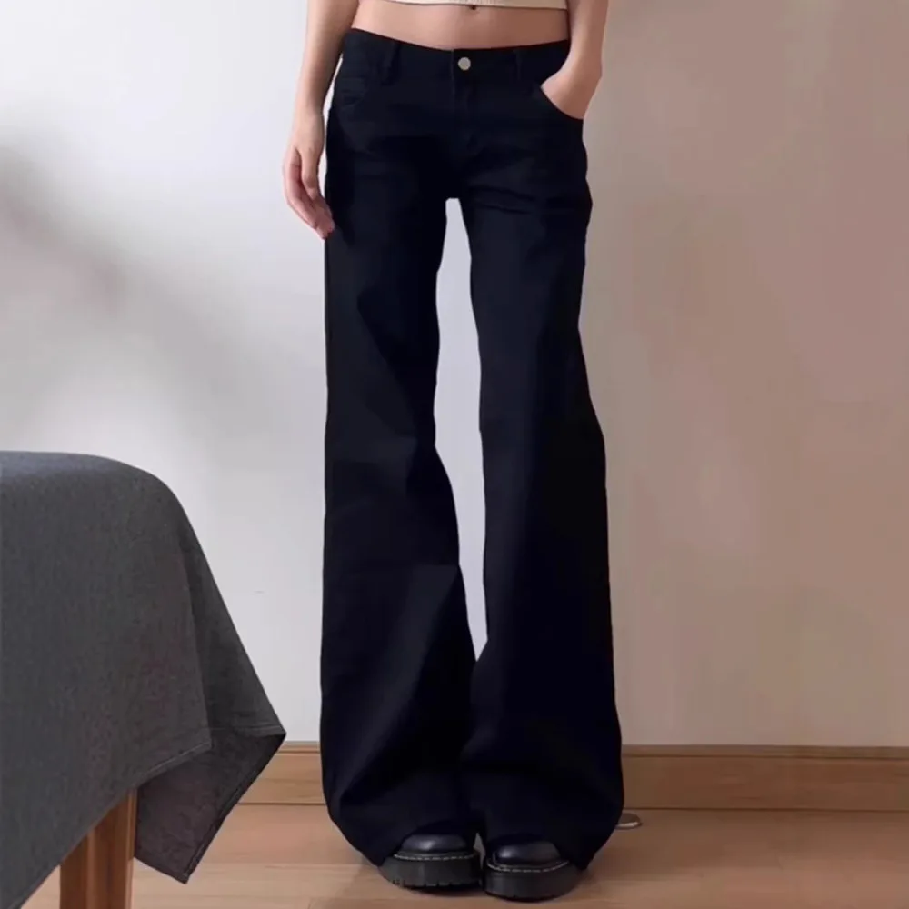 

Plus Size Hot Girl Black Low Waist Wide Leg Jeans For Women Early Autumn Loose Versatile Straight Flared Pants