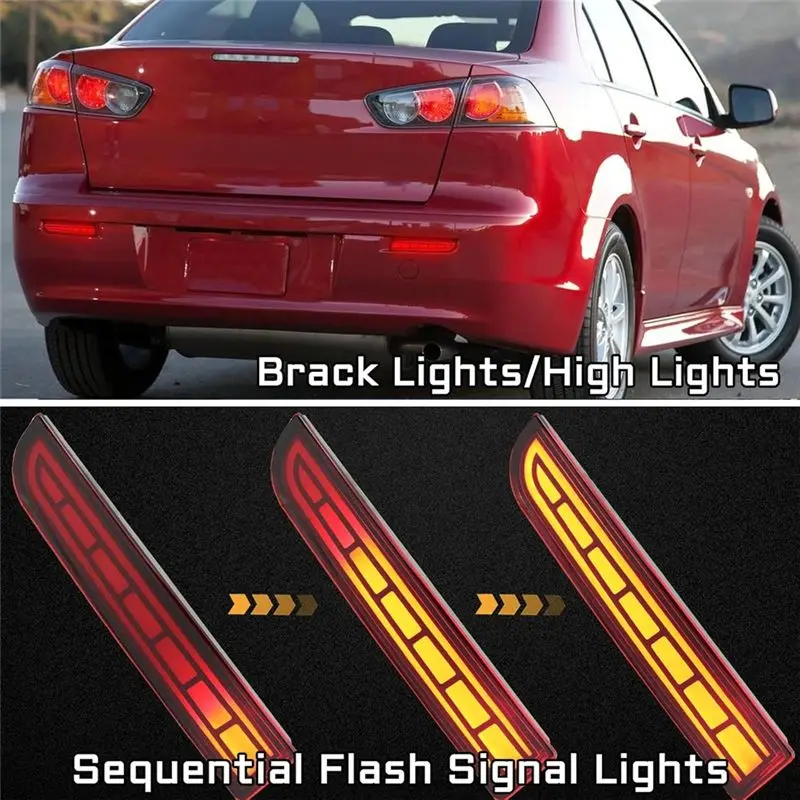 Rear Bumper Reflector Brake Lights Sequential Turn Signal Light For Mitsubishi Lancer 2008-2017 Evolution X 2011-2012-T48C