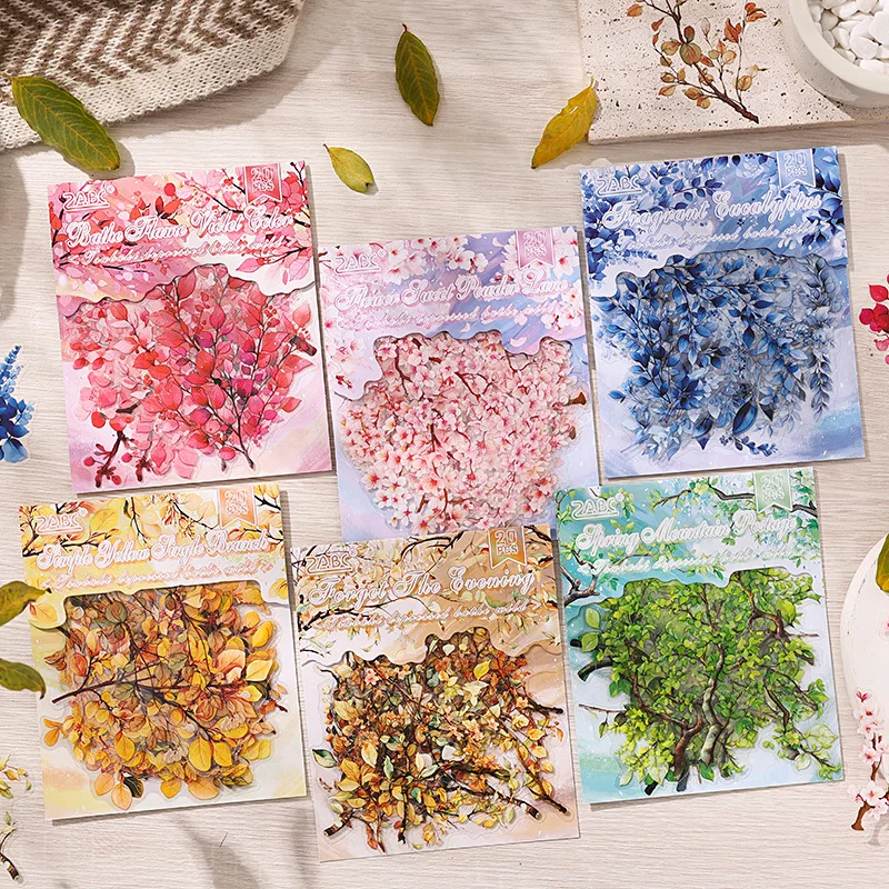 Card Lover 20 Pcs [Chunyu Muye Series] Plant and Flower Theme Stickers PET Sticker Paper Scrapbooking Material Scrapbook Kit