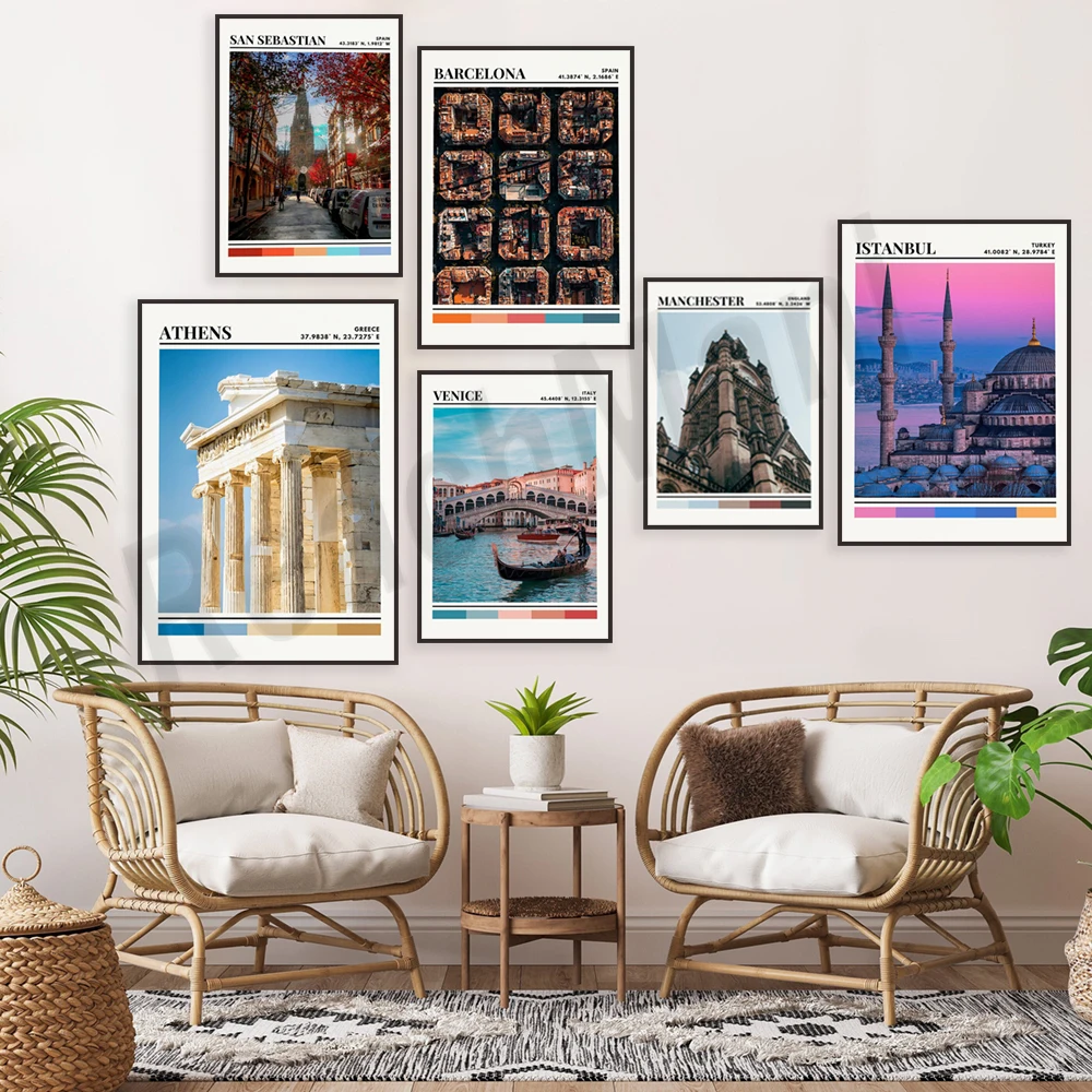 Prague, Amsterdam, Athens, Venice, Turkey, Manchester, Rome, Barcelona, ​​Albania, San Sebastian travel poster print home decor