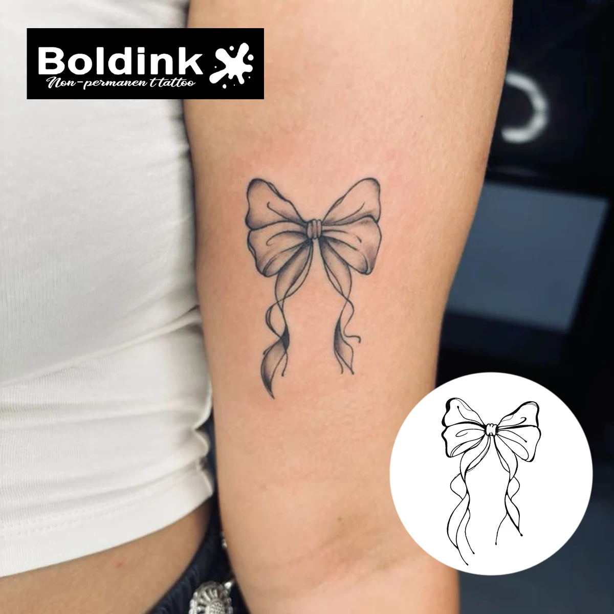 Graceful Ribbon Temporary Tattoo,Lasts To 15 Days New Technology Magic Waterproof Semi Permanent Sticker.