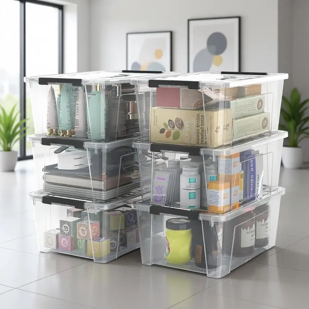 

6-Pack Storage Bins with Lids and Handles, 5-Liter Capacity Organizer Boxes