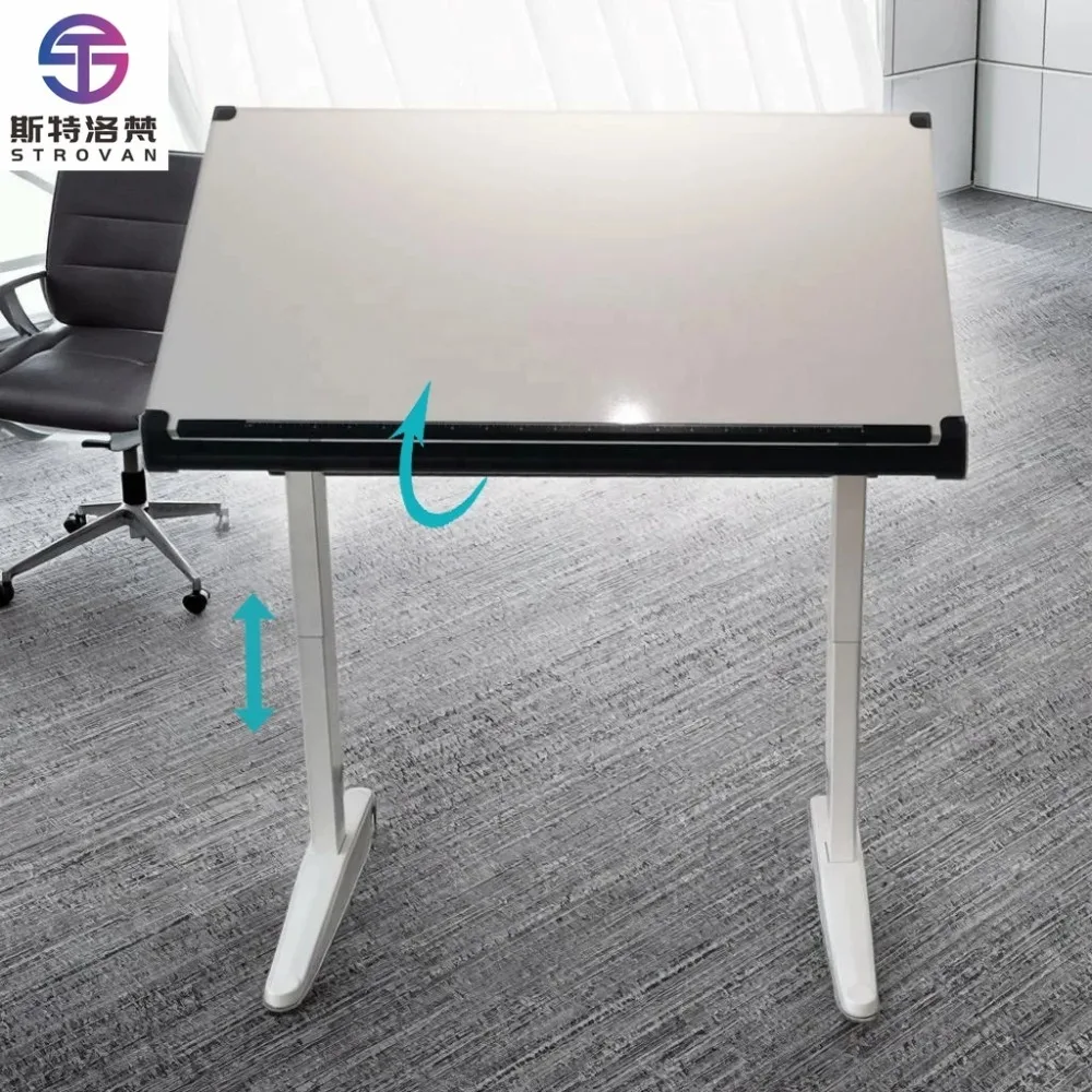 Adjustable Mobile Standing Desk Pneumatic Gas Spring Lift Modern Iron Folding Drawing Table Top 750-1170mm Heavy Duty 8-12kg