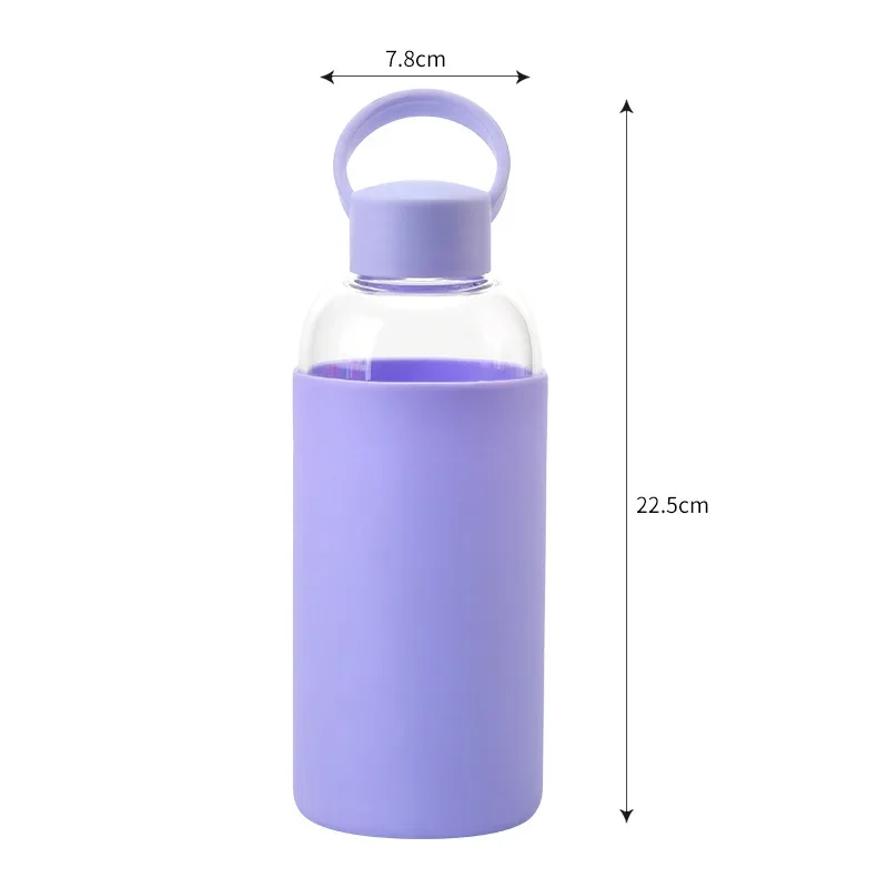 600ml Glass Bottle,Single Layer,Silicone Cover Heat Insulation,Portable Handle,High Boron Glass,Sports,Students,Lovers,Handy Cup