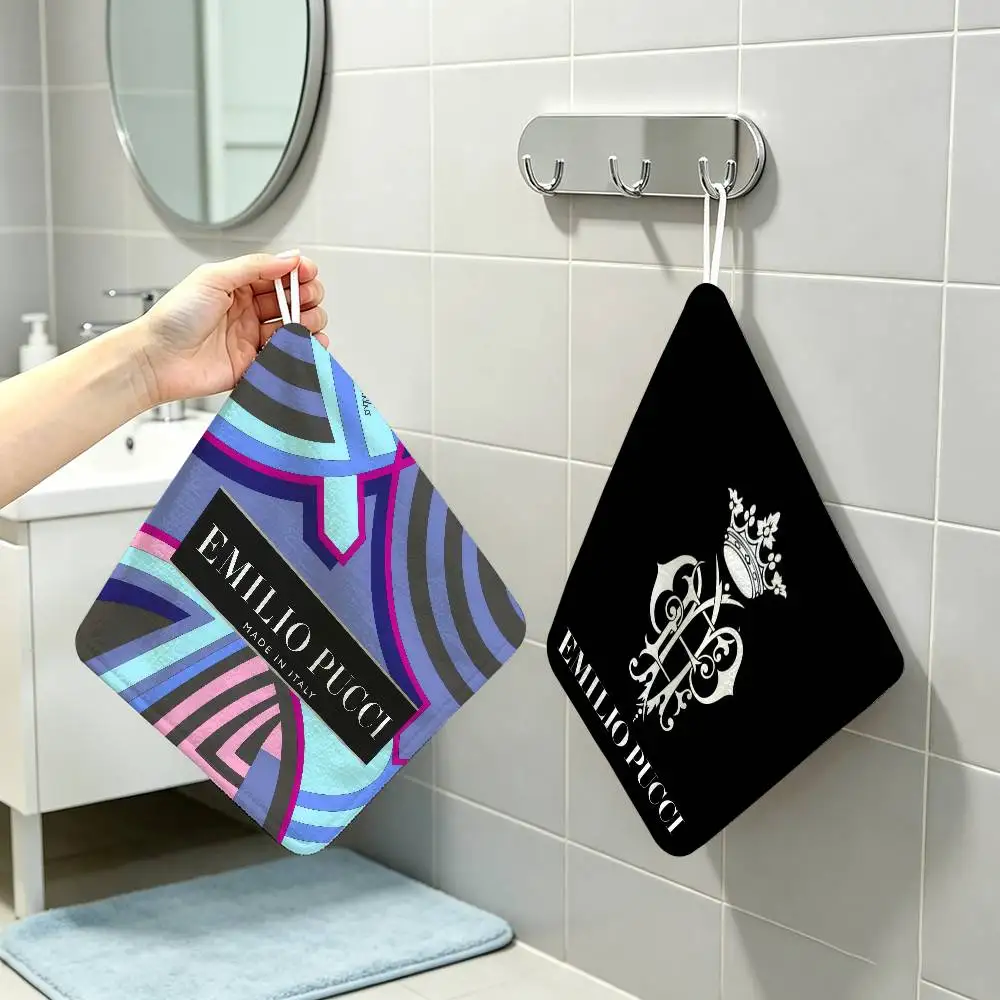 E-Emilios P-PucciS Logo  Household Hanging Towel Polyester Cotton Hand Wiping Towel Sturdy For Bathroom Bedroom