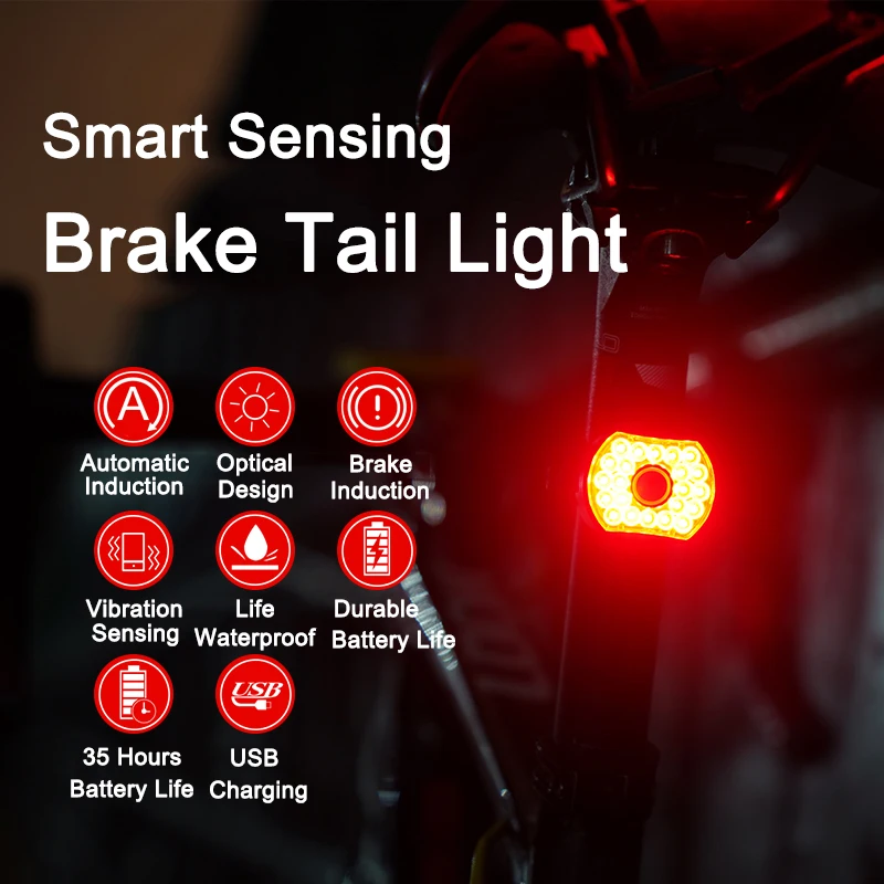 Leadbike Cycling Tail Light IPx6 Waterproof Smart Sensing Bicycle Tail Light Auto Start Brake Bike Tail Light Accessories