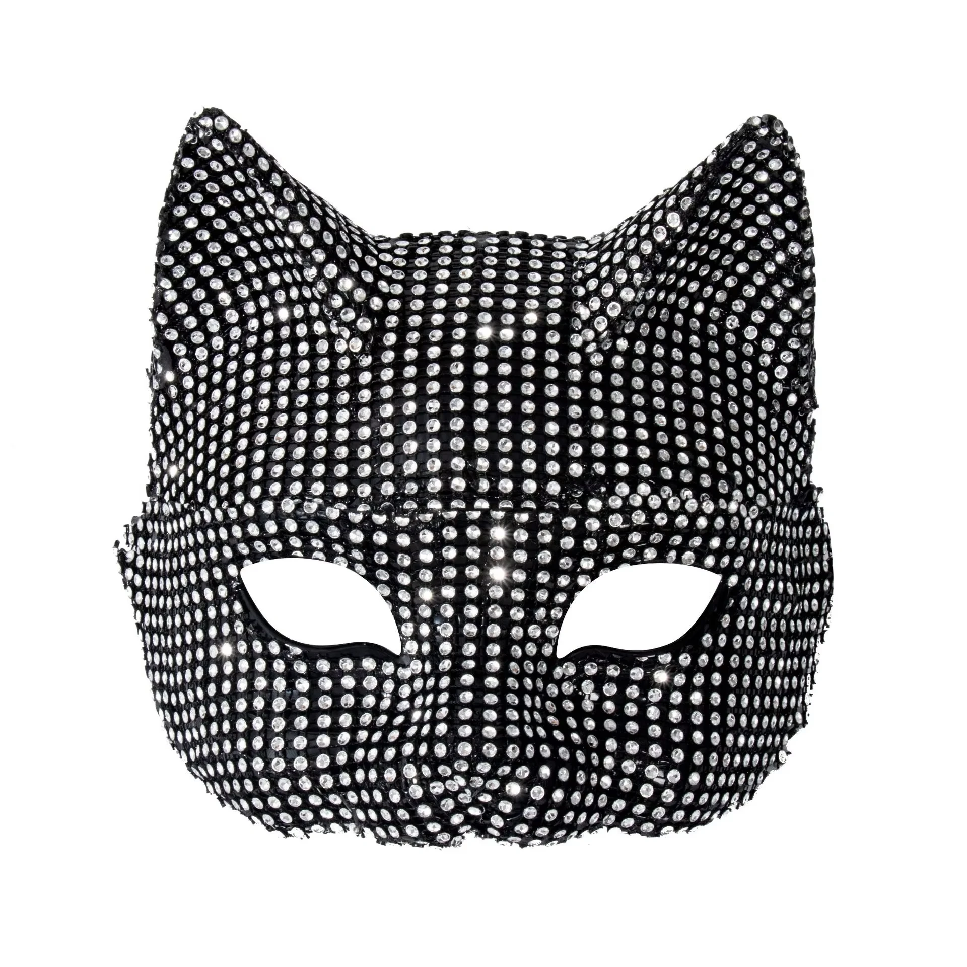 Shiny Cat Diamond Mask Sexy Half Face Masquerade Halloween Party Cosplay Mask Costume Props Male Female Role-Playing Cat Ear Mas