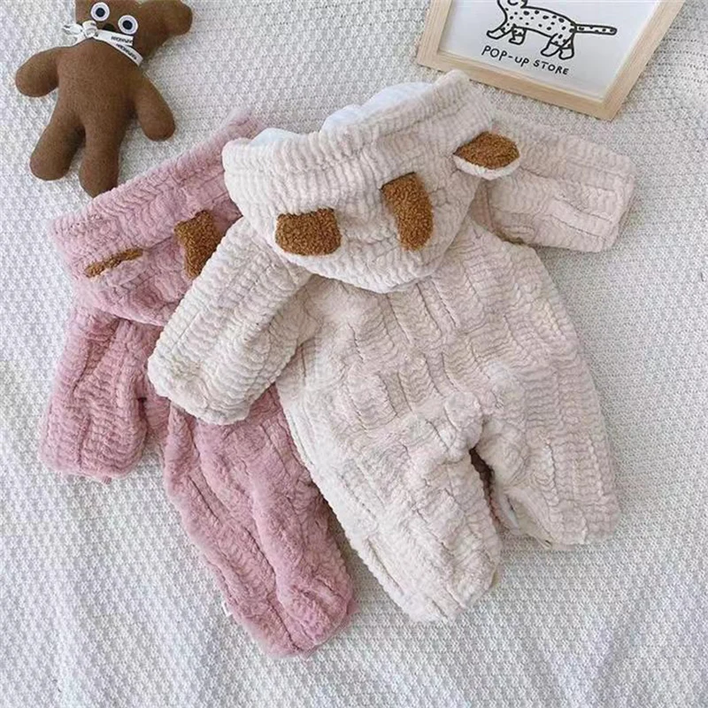 Winter Cashmere Newborn Romper Hooded Warm Cute Baby Girls Costume Onesie Fashion Infant Boys Jumpsuit Children Clothes 0 To 1 Y