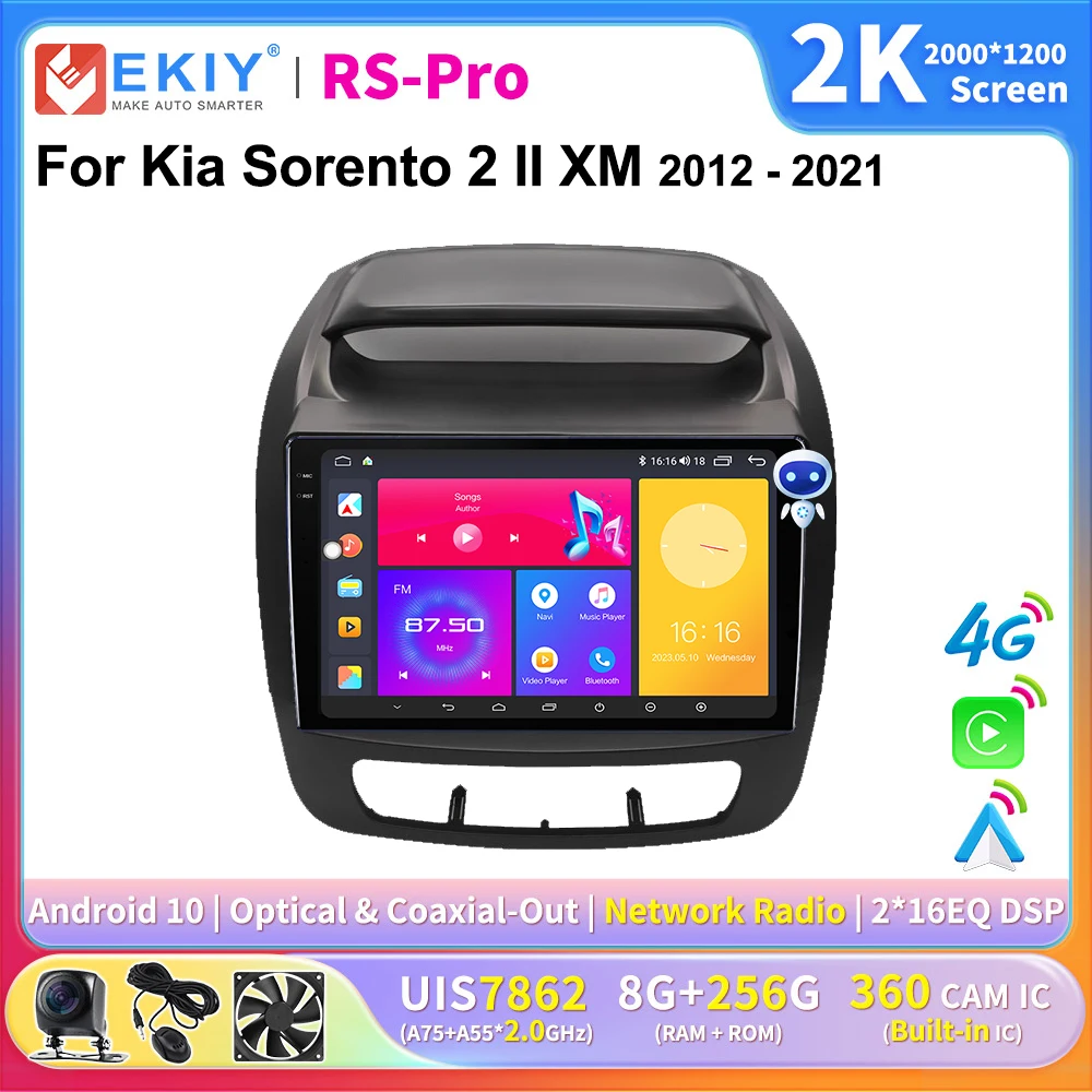 

EKIY 2K Screen CarPlay Radio For Kia Sorento 2 II XM 2012-2021 Android Auto 4G Car Multimedia Player 2Din Ai Voice GPS Autoradio