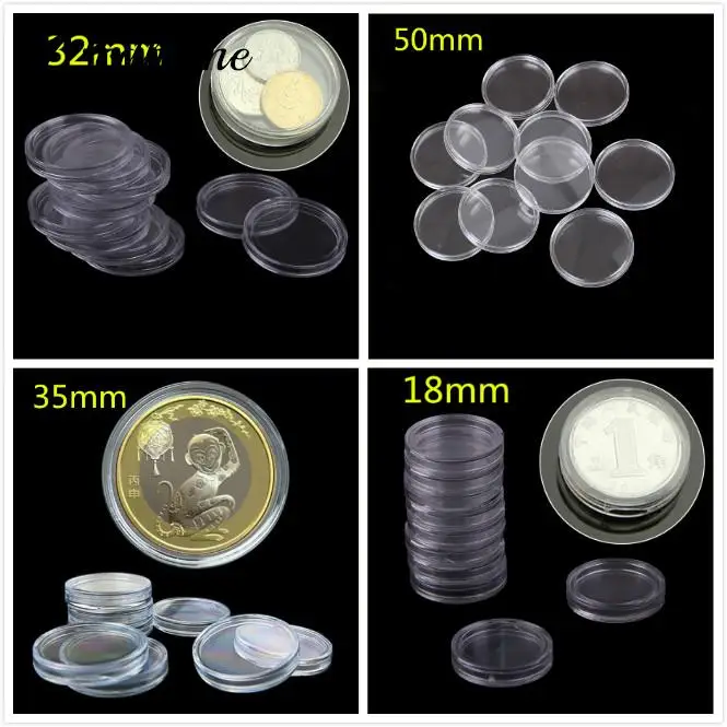 10Pcs/Box Coin Box Clear 18-50mm Round Boxed Holder Plastic Storage Capsules Display Cases Organizer Collectibles Gifts