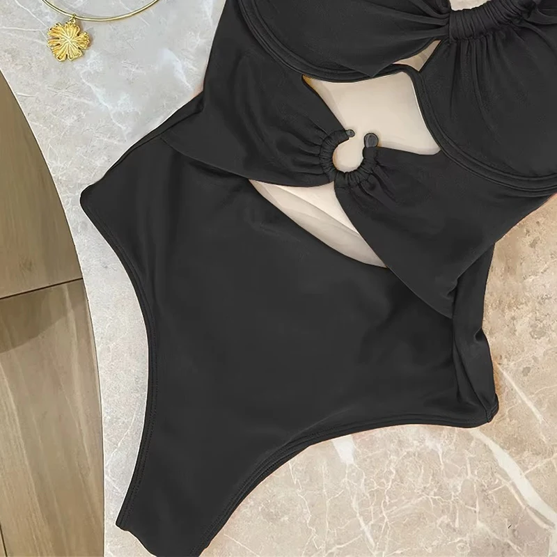 Chic One Shoulder Bikinis Swimwear Women Sexy Backless Hollow Out Irregular One Piece Swimsuit 2025 New Bodysuit Bathing Suit