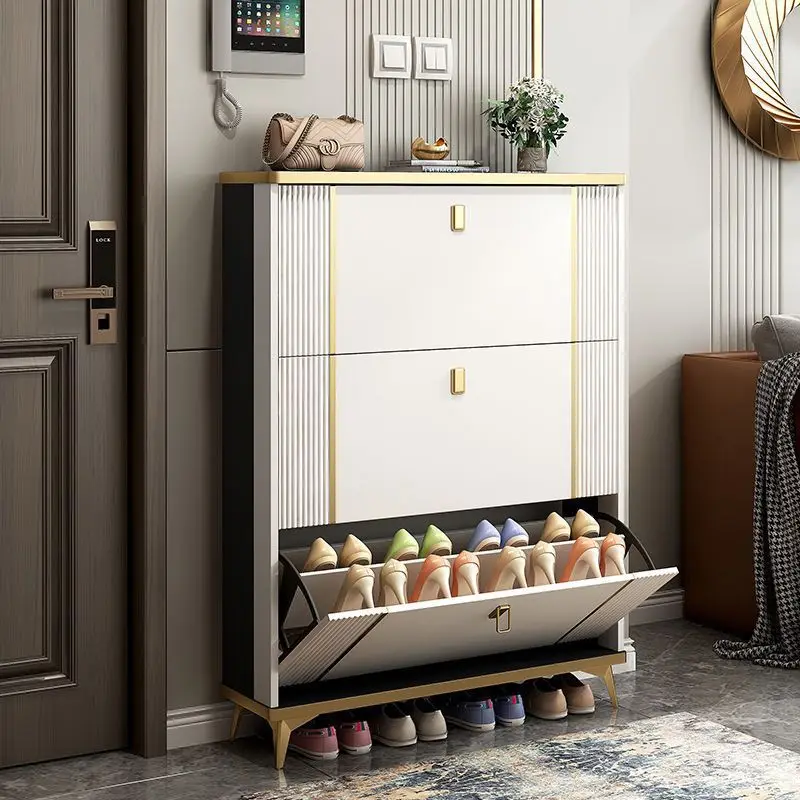 Light luxury ultra-thin tipping bucket shoe cabinet Large capacity entrance cabinet at home door Simple modern space-saving stor