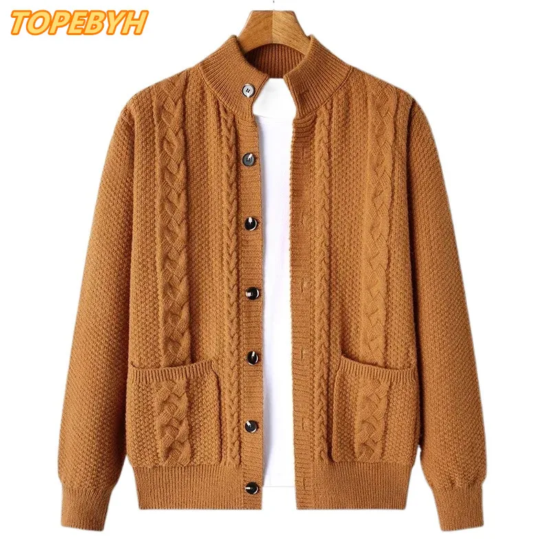 

2025 Men's Thick Wool Warm Fashion Long Sleeved Casual Cardigan Knitted Sweater Mens Clothes