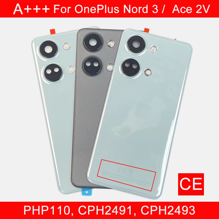 A+++ Rear Door Battery Cover Glass Housing Case For OnePlus Nord 3 / ACE 2V Back Cover with Camera Lens Logo Repair Parts