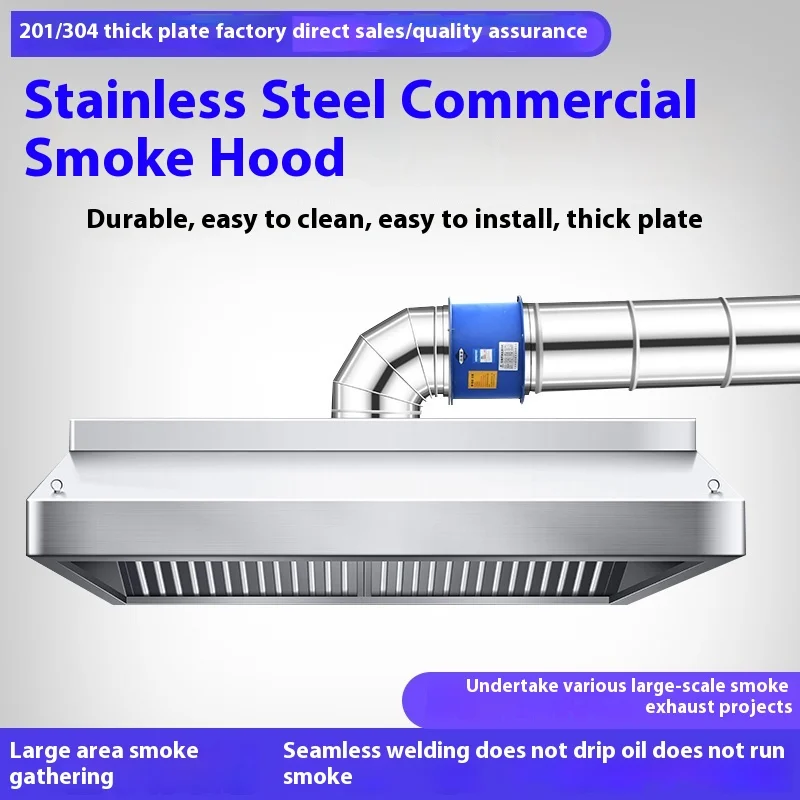 Commercial Kitchen Home Use Range Hood Thickened 600mm Stainless Steel Exhaust Hood Powerful Suction Customizable Purifying for