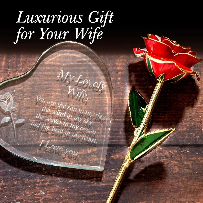 Anniversary for Wife Her Anniversary Women Engraved Wooden Gift Set 'to My Beautiful Wife' Includes Crystal Engraved Heart