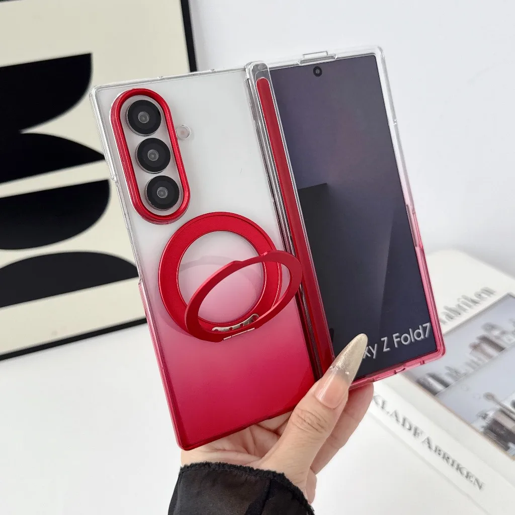 Detachable 360° Rotating Magnetic Ring Holder Hinge Protection Translucent Phone Case For Samsuang Galaxy Z Fold 8 Ultra 7 6 5
