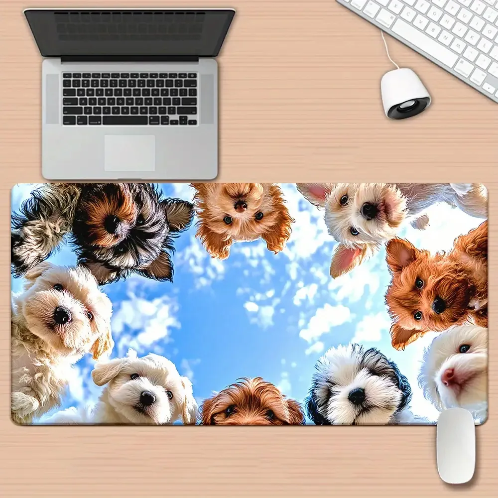 

Милый панорамный коврик для мыши с изображением щенка, удлиненный, из прочной резины, нескользящий, для игрового стола