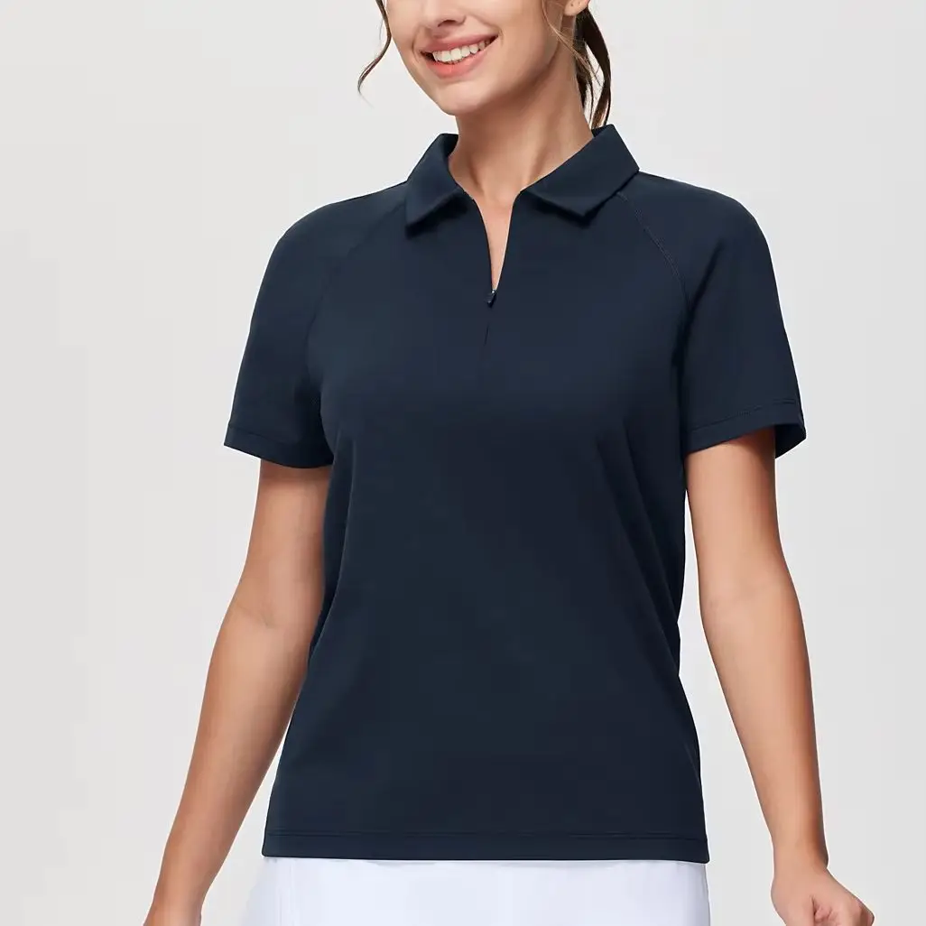 THE GYM PEOPLE Women's Short Sleeve Polo Shirts Zip Up Quick Dry Breathable Collared Golf Workout Tops