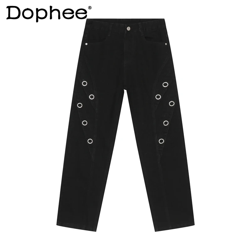

Men's Women's 2025 Autumn Niche Multi-metal Buckle Design Denim Pants Male Fashion Denim Trousers Loose Straight Mid-waist Jeans