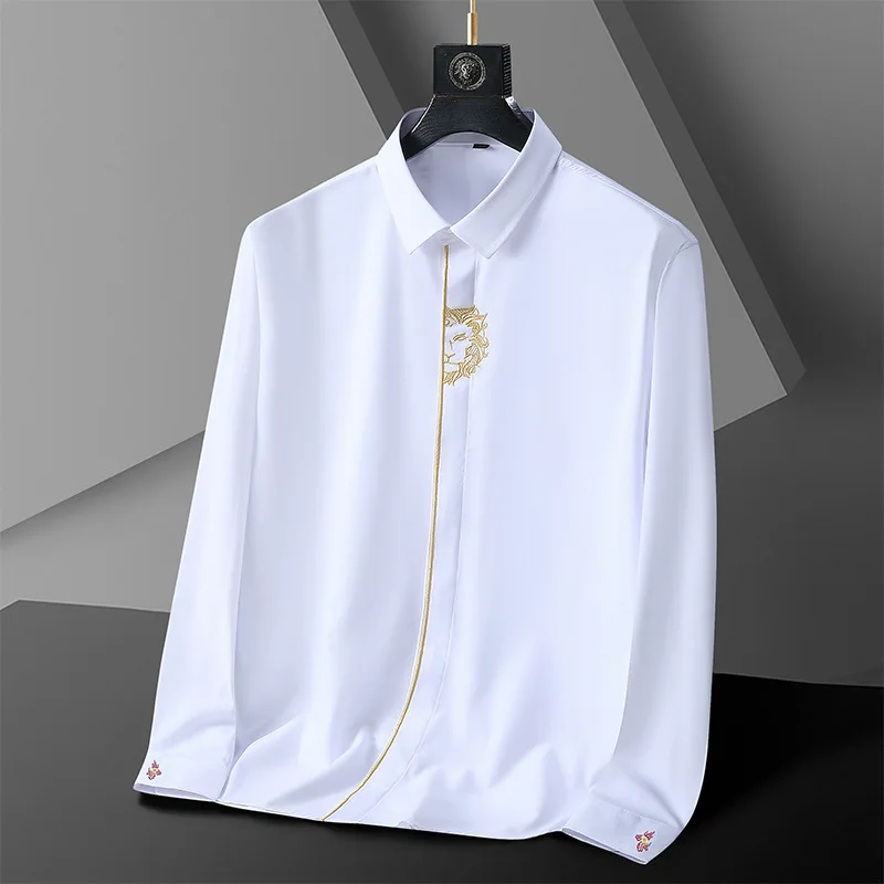 

Spring Autumn Men Long Sleeve Shirt Plus Size 7XL 8XL 10XL 11XL 12XL Embroidered Business Dress Loose Casual Elasticity Blouse