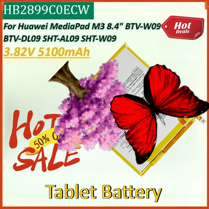 

3.82V 5100mAh HB2899C0ECW Tablet Battery for Huawei MediaPad M3 8.4" SHT-W09 BTV-DL09 BTV-W09 SHT-AL09 Batteries