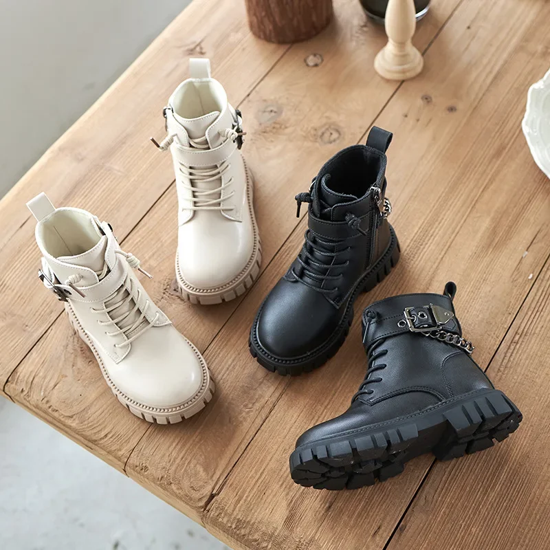 Fashion Children\'s Boots Soft-soled Girls Riding Boots Autumn Winter Kids Boys Leather Boots Student Training Shoes