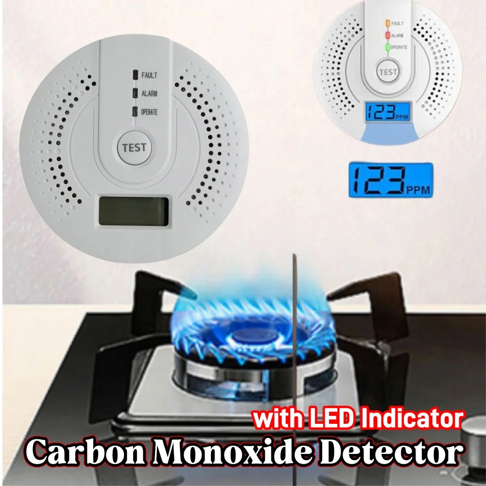Digital Carbon Monoxide Detector with LED Indicator Battery Powered CO Alarm CO Gas Monitor Alarm Detector for Home Warehouse