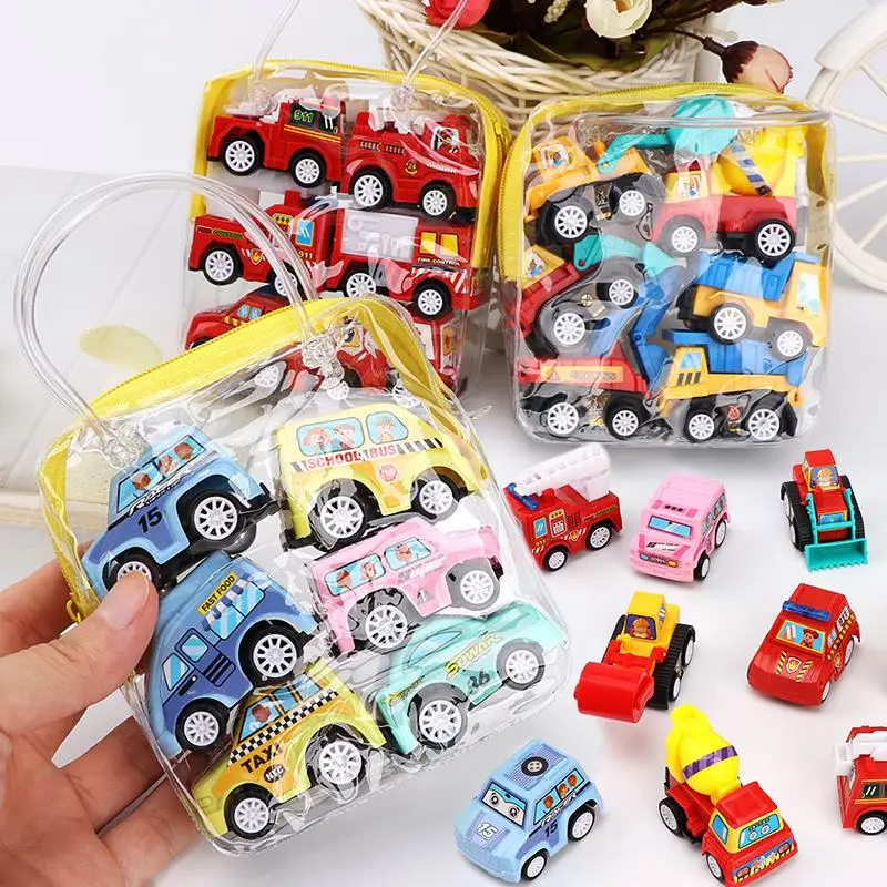 6PCS Pull Back Car Model Toys Mobile Vehicle Fire Truck Taxi Model Kid Mini Cars Boy Diecasts Toy Gift For Children
