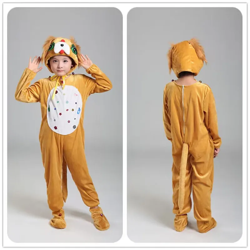 Costume per cani Unisex marrone giallo per bambini manica lunga Cartoon Cute Animal Clothing Suit School Dance