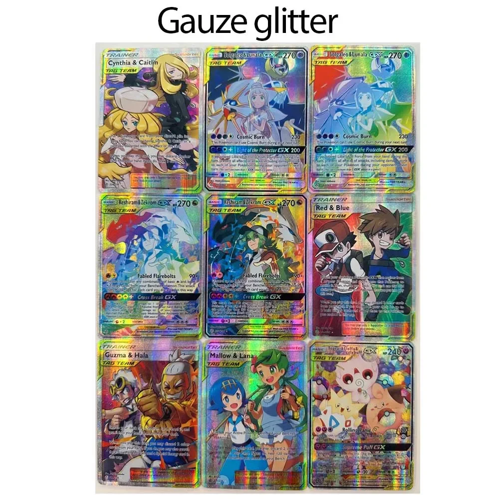 DIY Pokémon Homemade Serie English 9pcs Lillie Cynthia PTCG TAG TEAM Refractive Flash Card Anime Peripheral Collection Card Gift