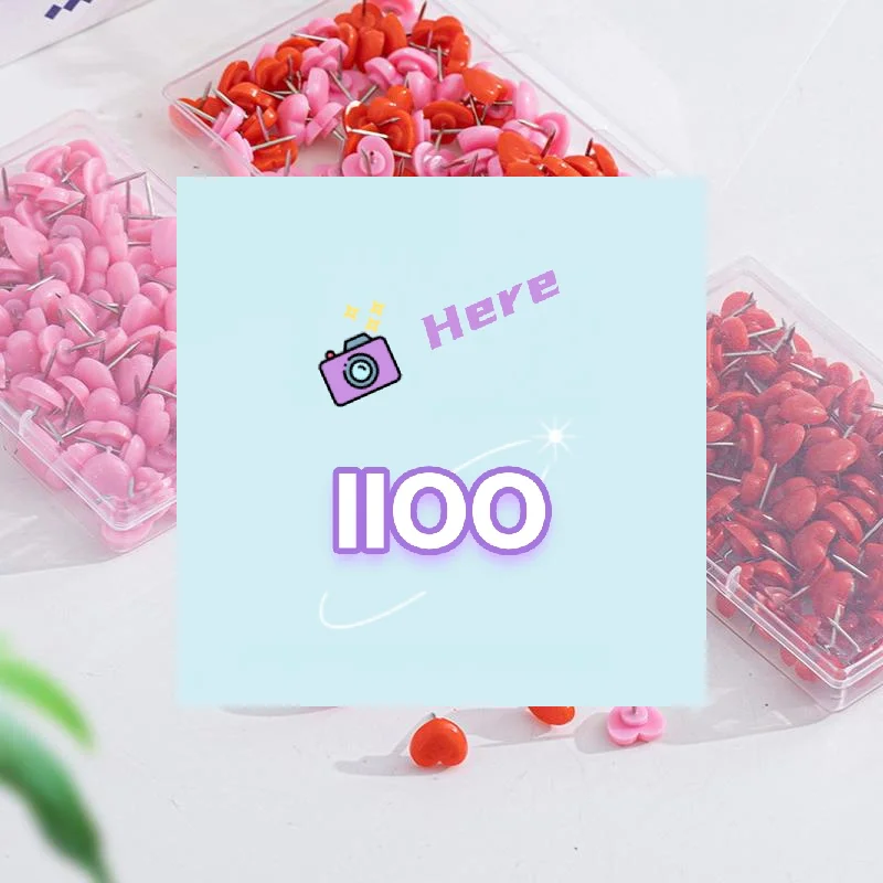 IIOOHeart Shape 50 Pack Plastic High Quality Cork Board Safety Colored Thumbtacks Pushpins Office School Accessories Supplies