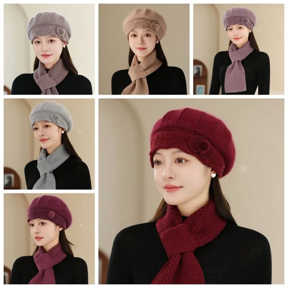 المألوف رشاقته أمي قبعة وشاح الأرنب الفراء Coldproof قبعة تدفئة وشاح يندبروف قبعات منسوجة النساء #3