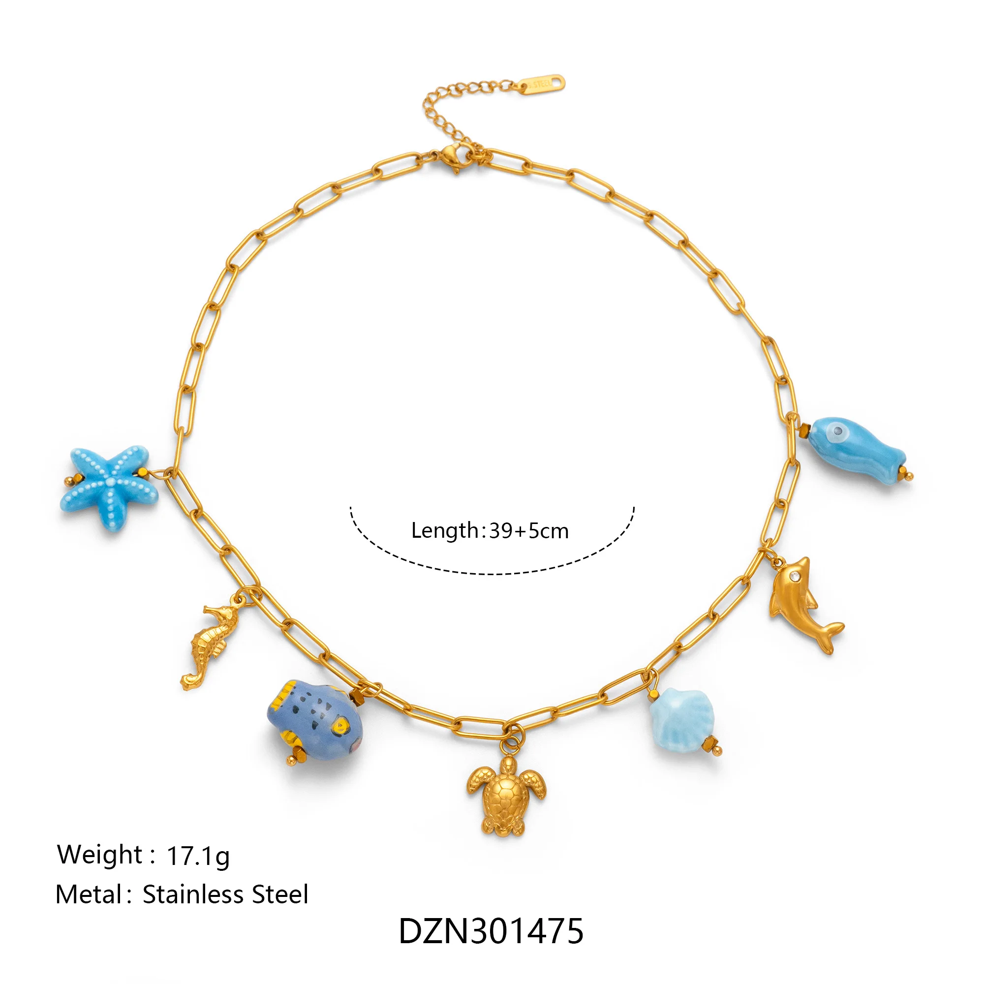 DASEIN Blue Ocean Style Marine Life Pendant Necklace 18k Gold Plated Tarnish Free Stainless Steel Summer Vacation Jewelry Gift