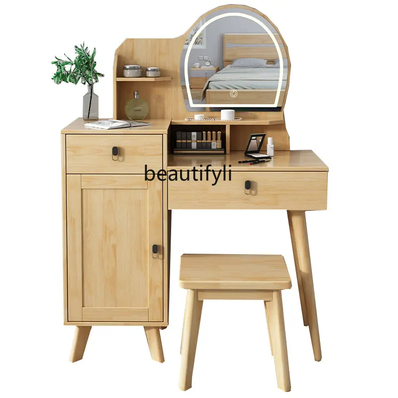 Nordic Solid Wood Dressing Table Home Dresser Cosmetic Cabinet Makeup Table Storage Cabinet Integrated