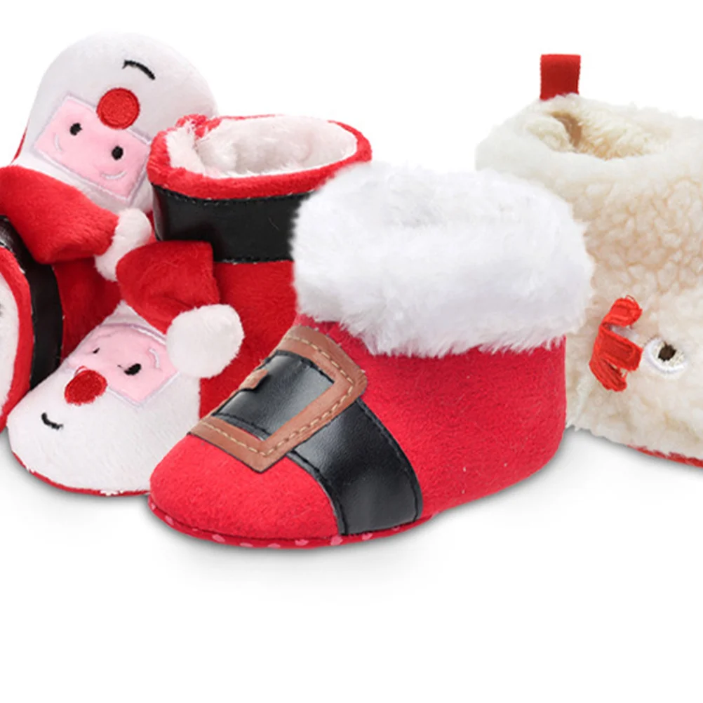 

1Pair Baby Infant Walking Boots Christmas Warm Coral Fleece Red Winter Toddler Anti Slip Breathable Sweat Absorbing