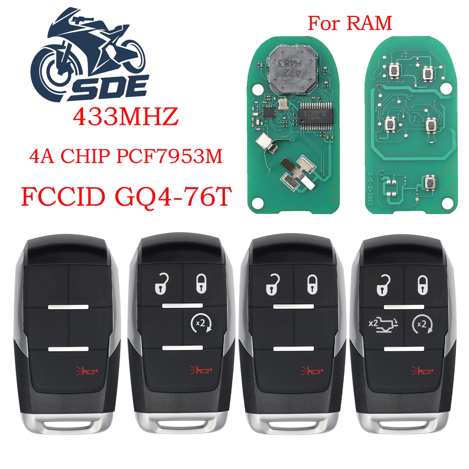 

SDE GQ4-76T 4A Chip 433MHz Keyless Go Car Remote Key 68374994 For Dodge RAM Pickup HD 1500 2500 3500 4500 5500 2019-2021