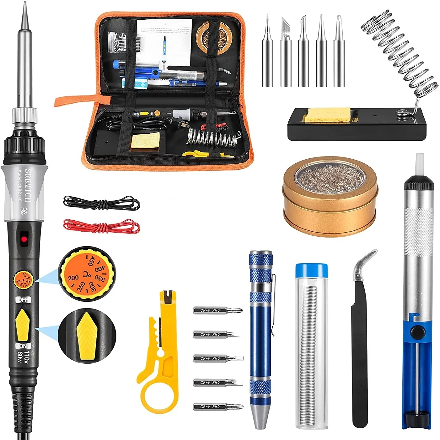 2023 New Soldering Iron Kit 60W 110V 220V Heat Pencil Welding Tool Flux Paste Solder Wire Tips Cleaner Tweezers Repair Tools