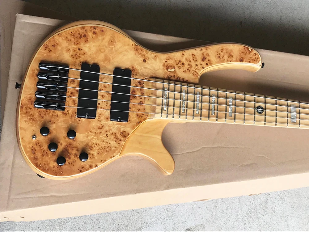 5 Strings Neck-thru-body Ash Electric Bass Guitar with Burl Maple Veneer,Strings Distance 19 mm