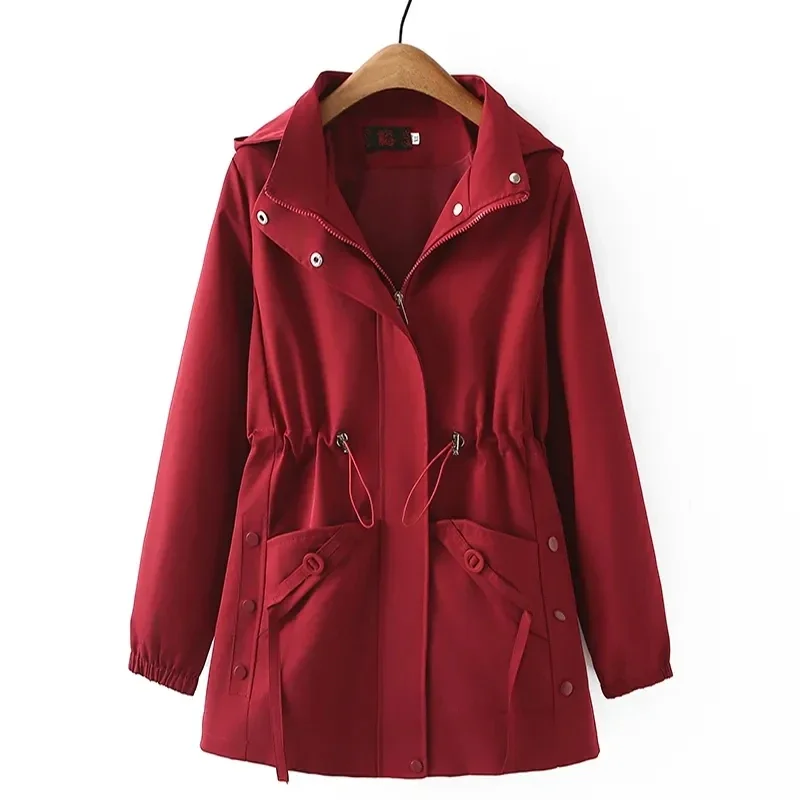 

Spring Autumn Windbreaker Jacket For Women Large Size Casual Loose Hooded Trench Coat Female Lined Overcoat JJ249