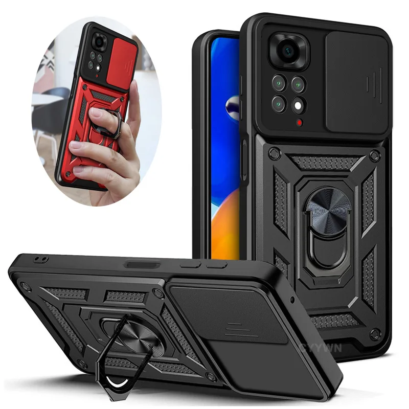 Slide Camera Lens Protector Armor Case For Xiaomi Redmi Note 13 12 11 Pro Plus 11s 12s Military Grade Bumpers Ring Cover