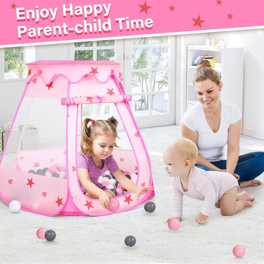 Poteau à balles pour bébé avec 50 balles, tente de jeu Pop-Up pour filles, jouets de princesse pour maison de jeu intérieure et extérieure avec transport Ba