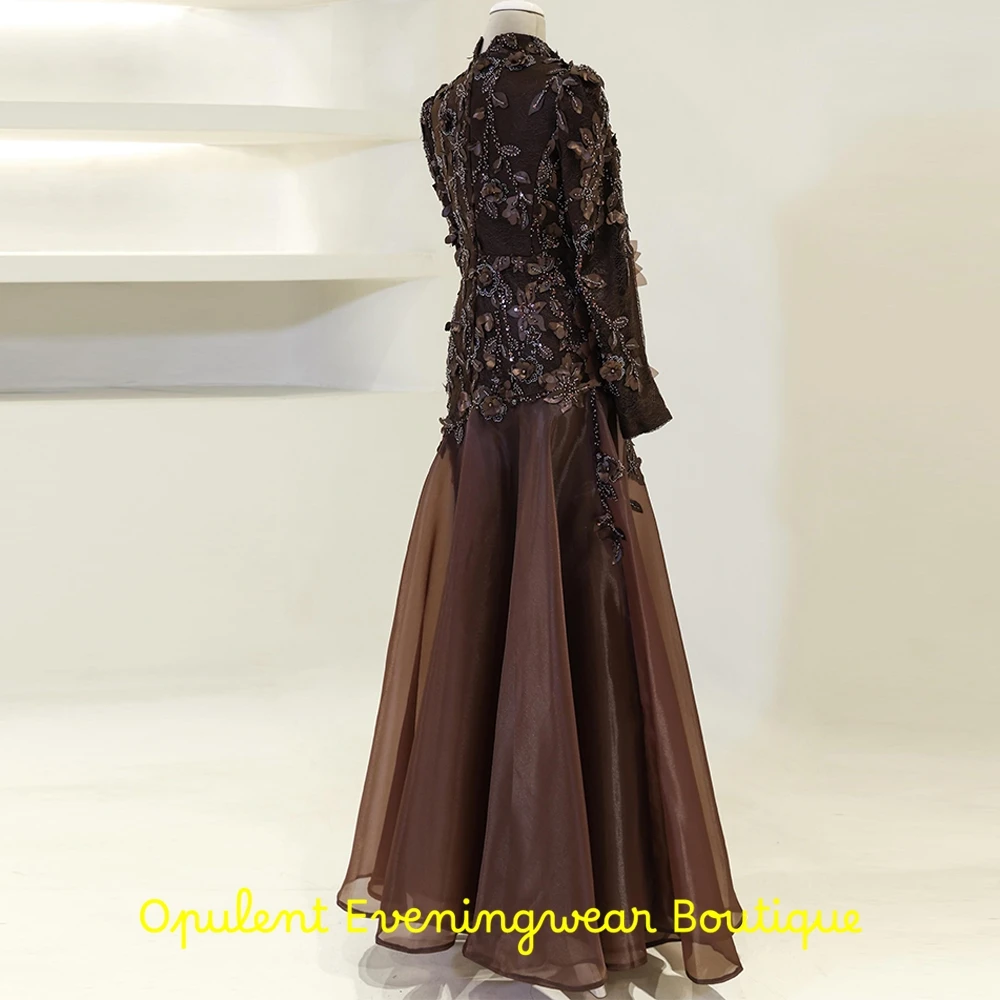 Elegant High Collar Organza Evening Dress Flowers Party Dresses Fashion Sequined Beading Customized Special Occasion Gowns