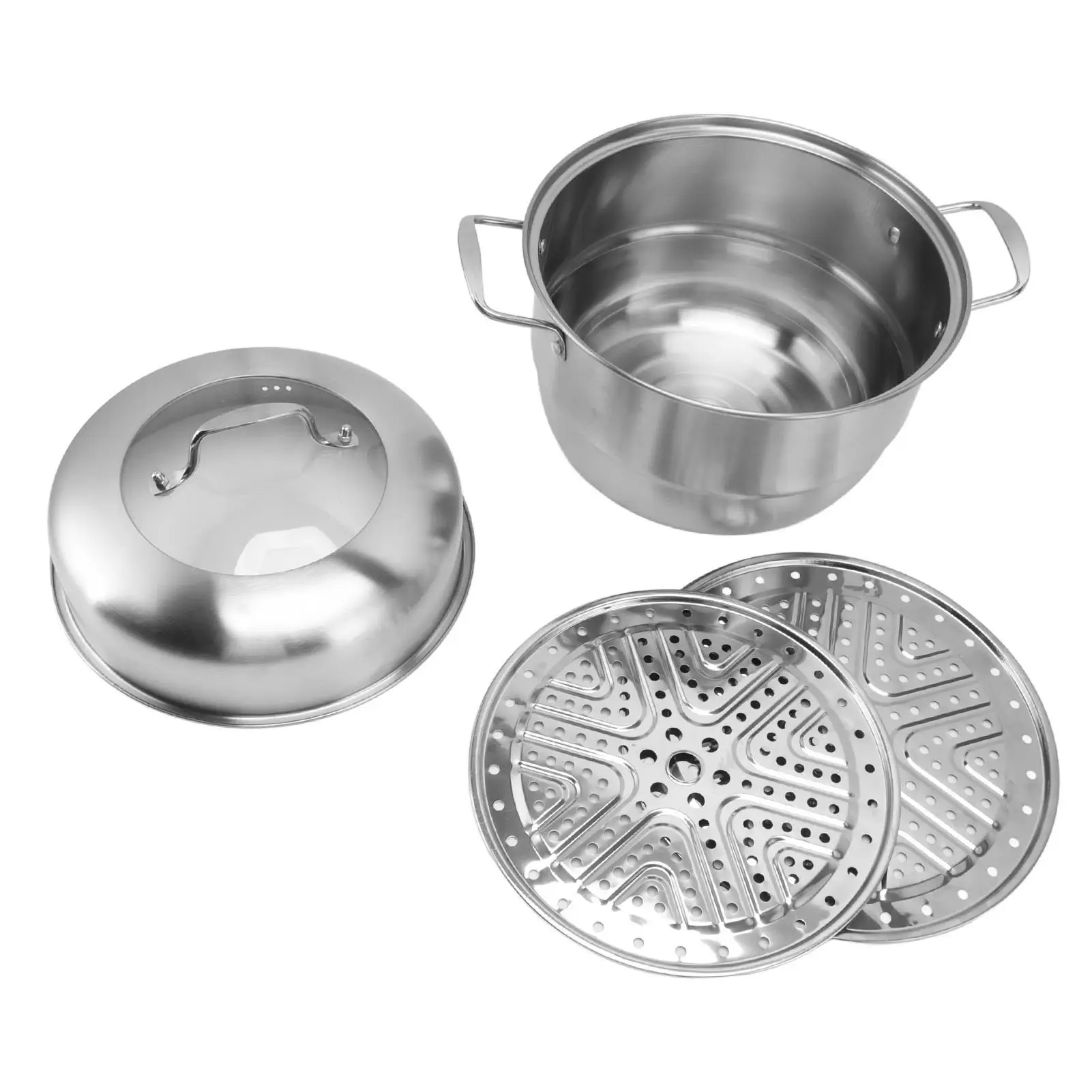 

Multi-Layer Stainless Steel Steam Pot with Side Handles & Tempered Glass Lid - Durable Cookware